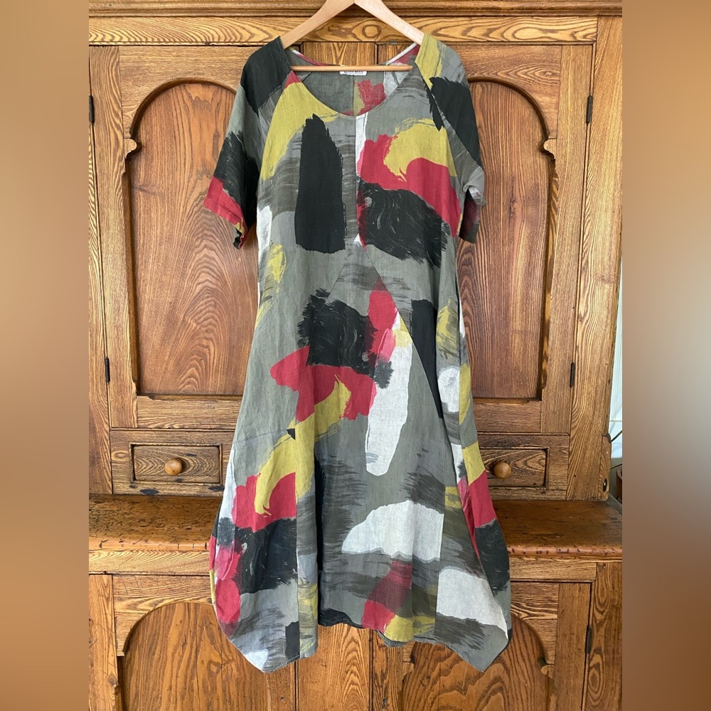 Transparente linen paintbrush lantern midi gray black red yellow plackets